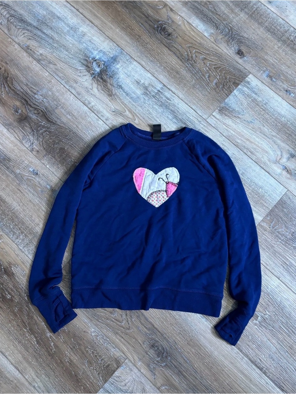Athleta Girl Navy Sweatshirt with Pink & Cream Heart Patch  butterfly S/7